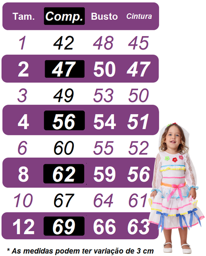 Vestido infantil Junino Caipira azul con flores de colores 