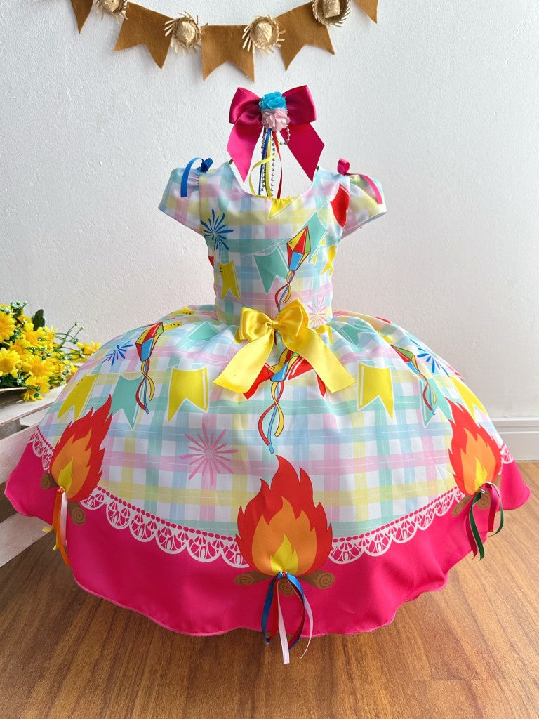 Vestido infantil de fiesta de junio, Día de San Juan, cuadros coloridos