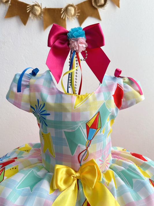 Vestido infantil de fiesta de junio, Día de San Juan, cuadros coloridos