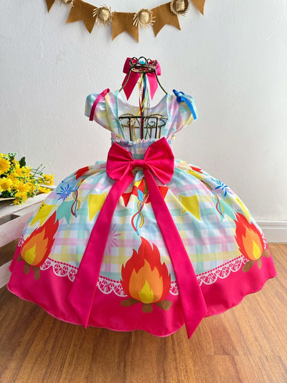 Vestido infantil de fiesta de junio, Día de San Juan, cuadros coloridos