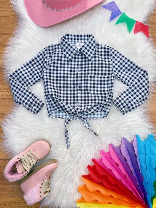 Camisa blanca Junino Caipira para niña con cuadros azules