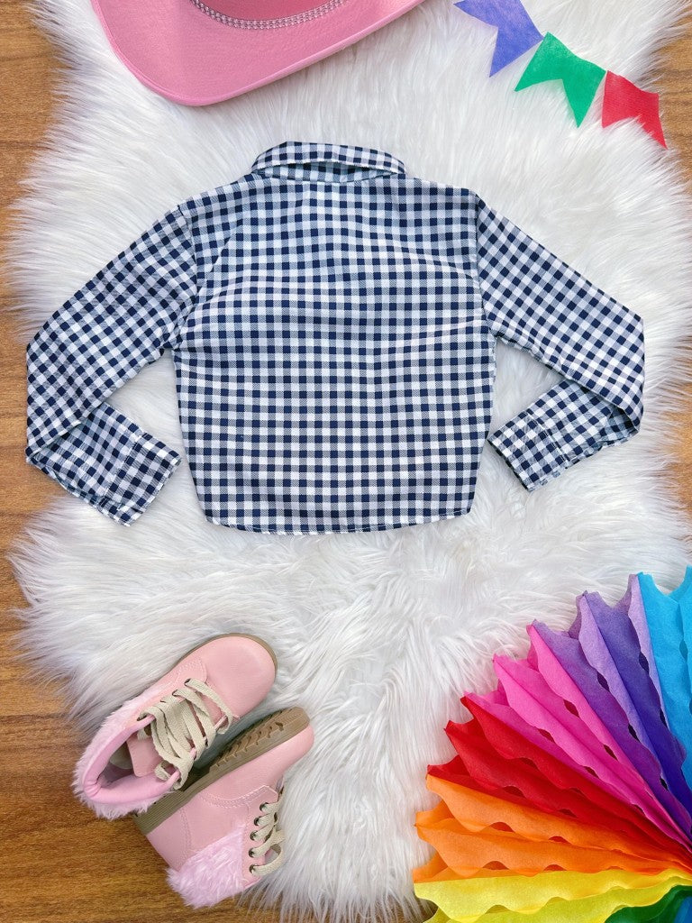 Camisa blanca Junino Caipira para niña con cuadros azules
