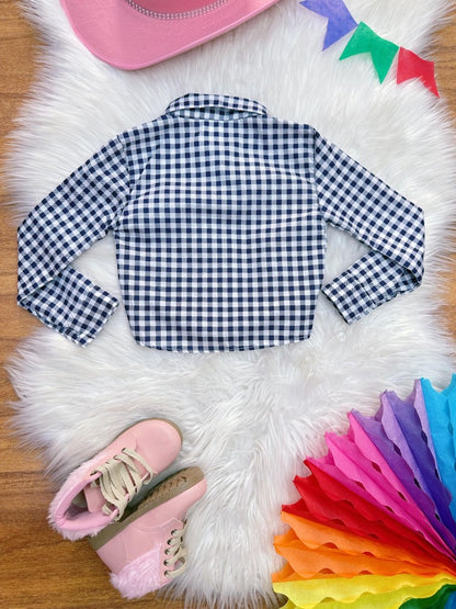 Camisa blanca Junino Caipira para niña con cuadros azules