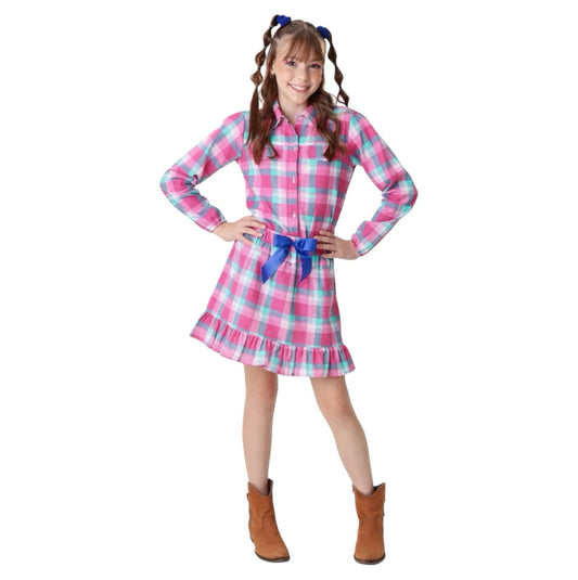 Conjunto Junino para niña, camisa rosa con minifalda a cuadros
