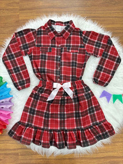 Conjunto de franela para adulto, camisa Junino y falda a cuadros, color rojo y colorido
