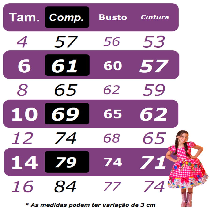 Vestido Infantil Junino Arraiá Caipira con Estampado de Colores