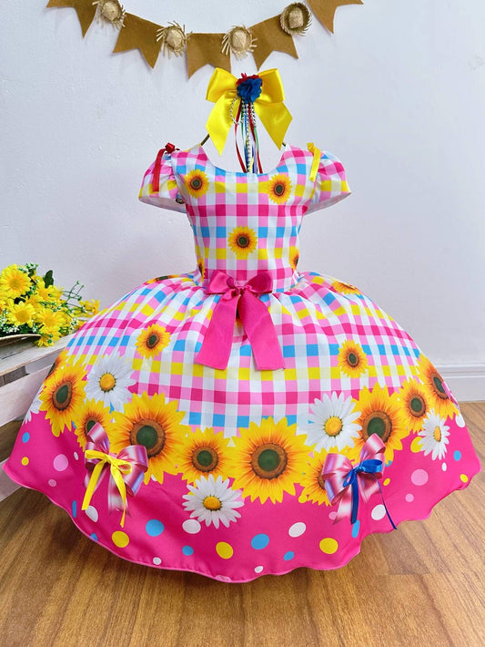 Fiesta infantil de Arraiá de junio: vestido rosa a cuadros de San Juan