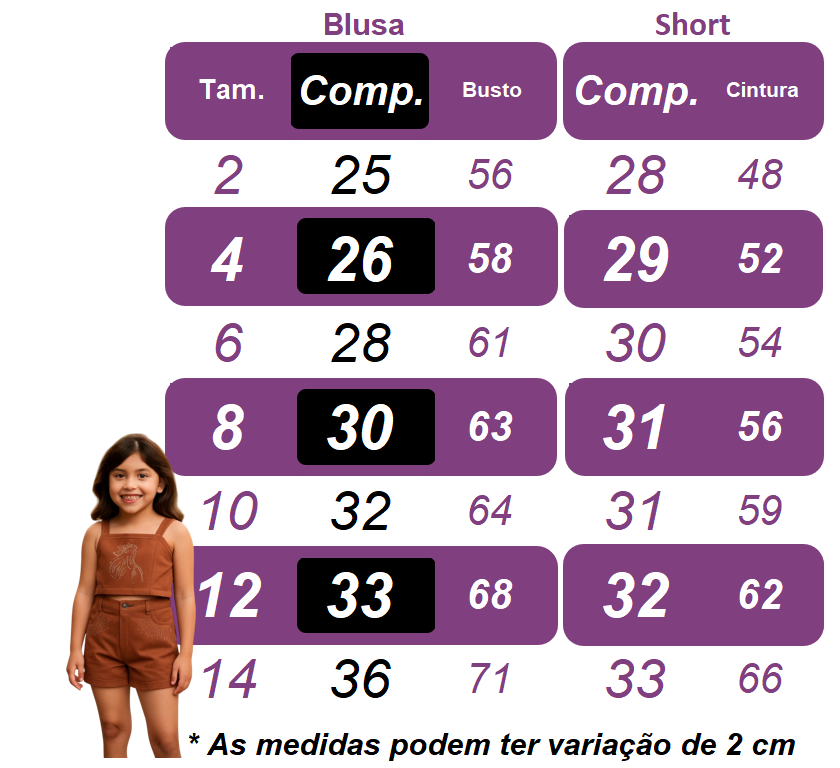 Conjunto infantil de blusa y pantalón corto informal de sarga marrón Boiadeira