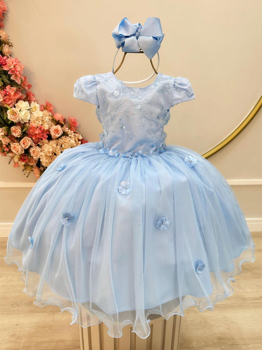Vestido infantil azul claro con encaje Jardín Encantado