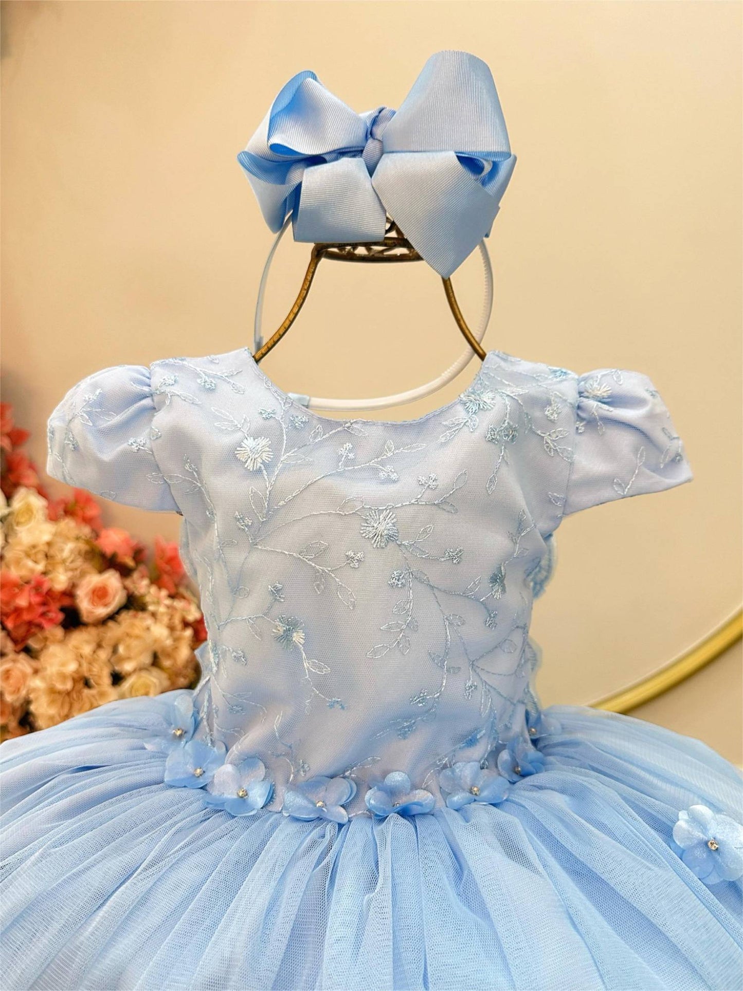 Vestido infantil azul claro con encaje Jardín Encantado