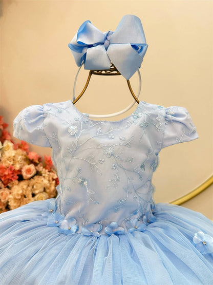 Vestido infantil azul claro con encaje Jardín Encantado