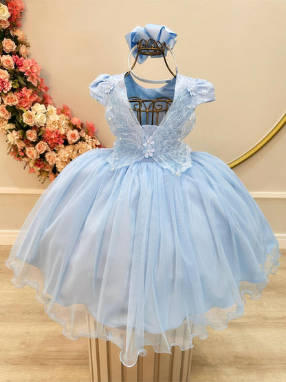 Vestido infantil azul claro con encaje Jardín Encantado