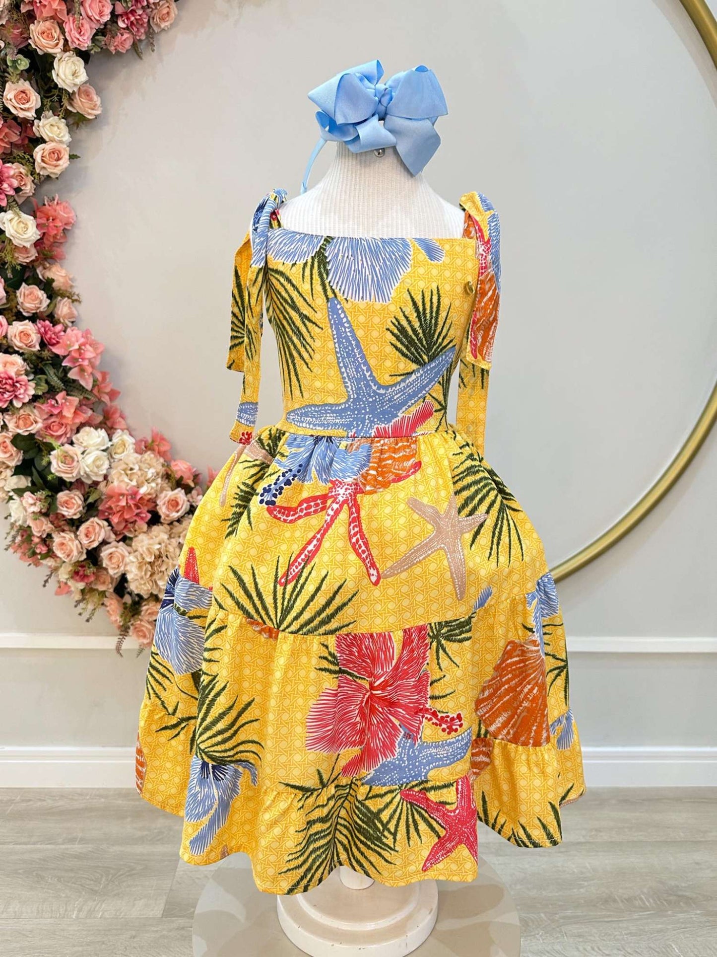 Vestido Infantil Casual Primavera Amarelo Florido Colorido