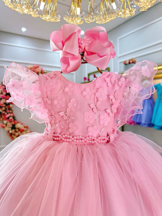 Vestido Bebê Rosa Jardim das Borboletas Batizados Festas