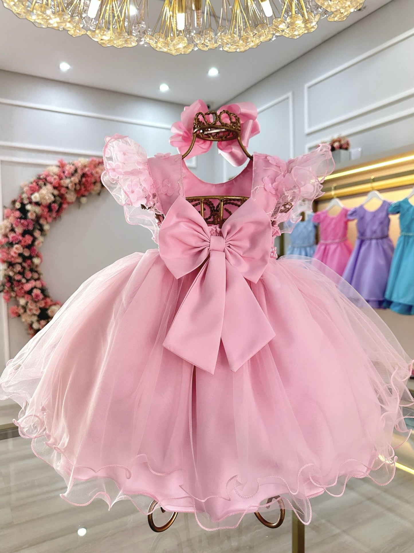 Vestido Bebê Rosa Jardim das Borboletas Batizados Festas