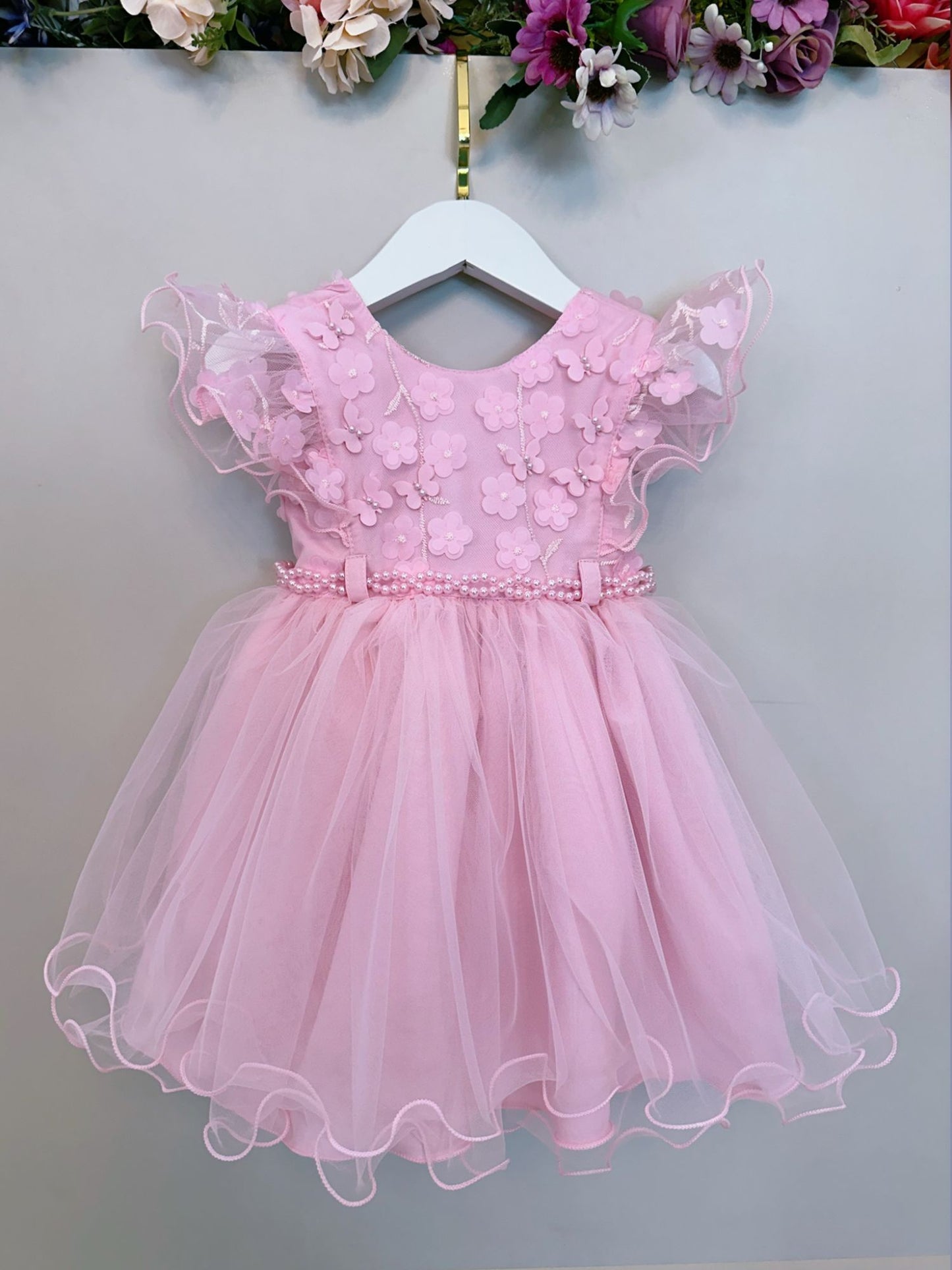 Vestido Bebê Rosa Jardim das Borboletas Batizados Festas