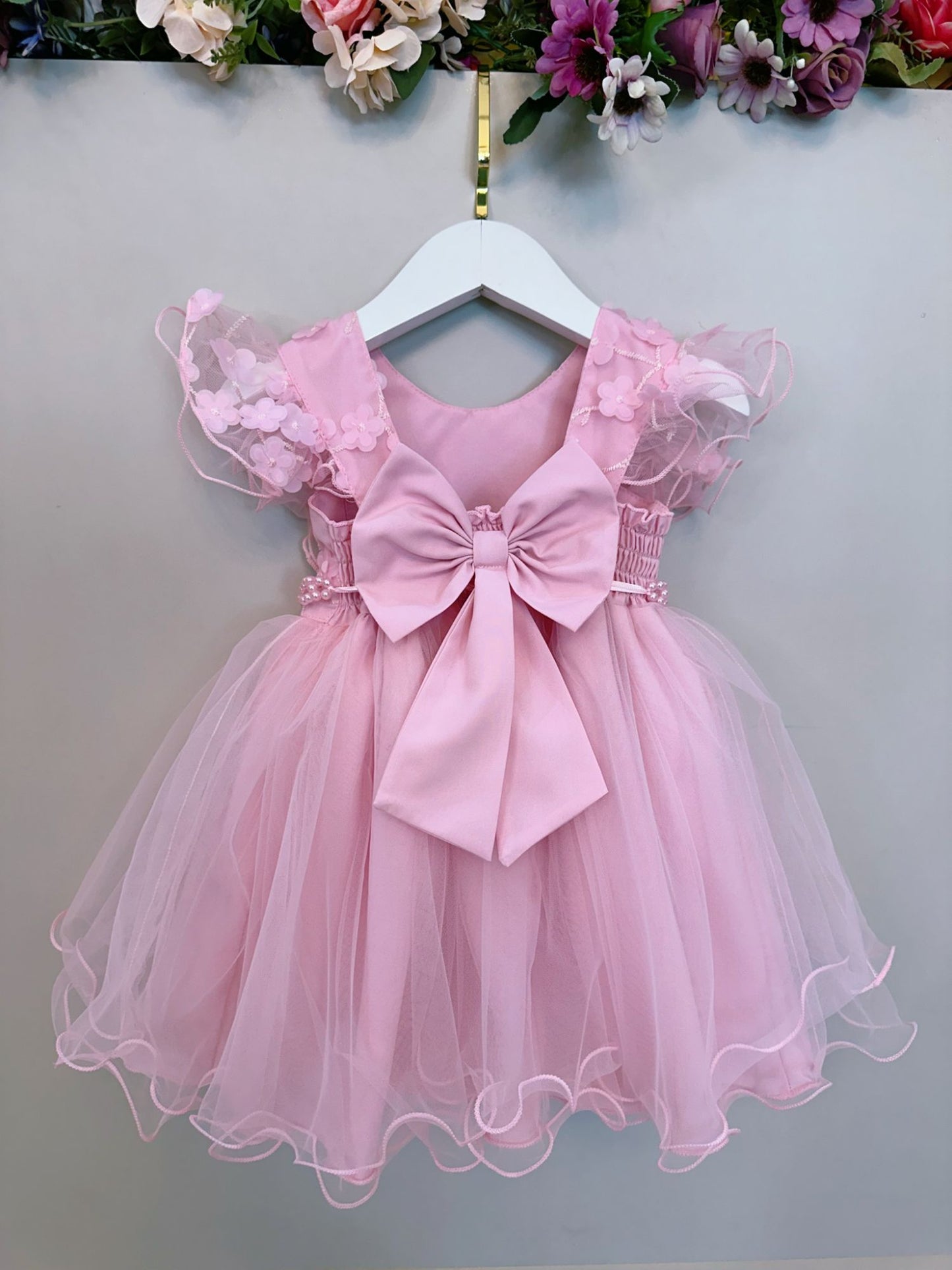 Vestido Bebê Rosa Jardim das Borboletas Batizados Festas