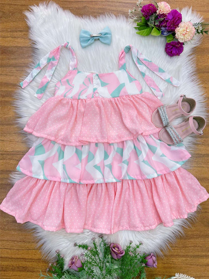 Vestido casual de primavera para niños en color rosa claro y colorido 