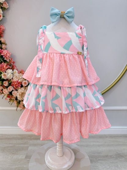 Vestido casual de primavera para niños en color rosa claro y colorido 