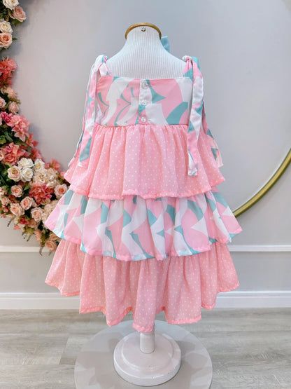 Vestido casual de primavera para niños en color rosa claro y colorido 