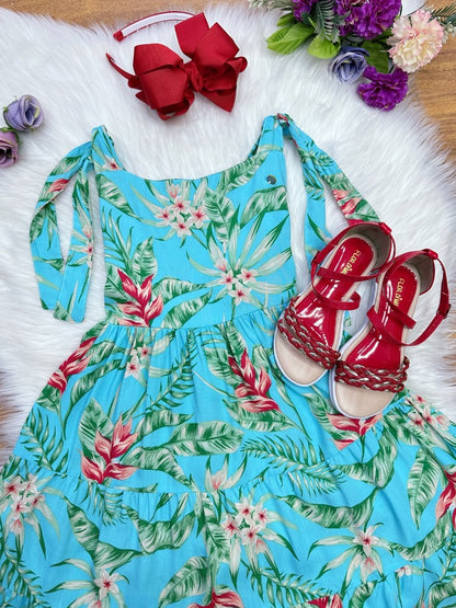 Vestido infantil casual de primavera azul floral colorido de lujo 