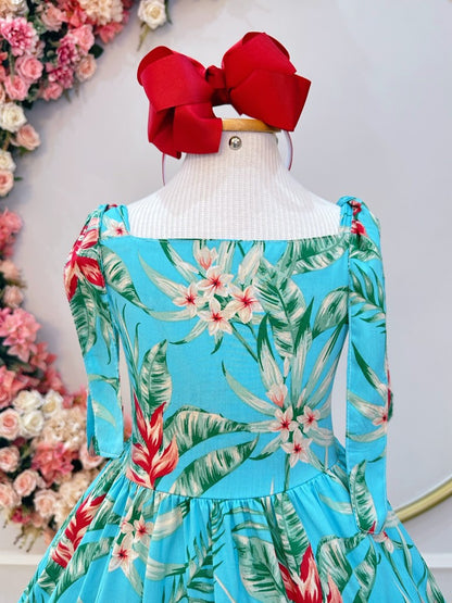 Vestido infantil casual de primavera azul floral colorido de lujo 