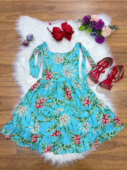 Vestido infantil casual de primavera azul floral colorido de lujo 