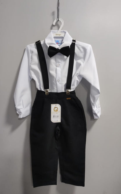Conjunto formal de paje: camisa blanca, pantalón y tirantes negros