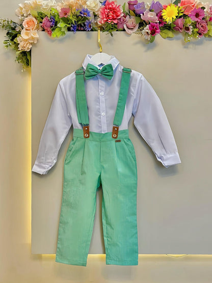 Conjunto Formal Camisa Blanca con Pantalón Corbata y Tirantes Verdes