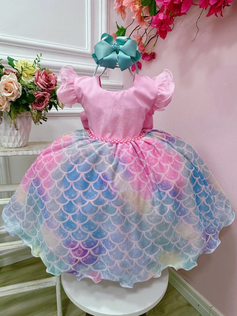 Vestido de sirena rosa de Ariel con falda de escamas de colores