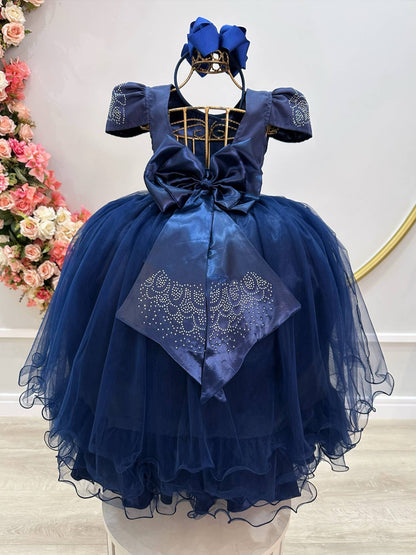 Vestido infantil azul marino con pedrería de lujo