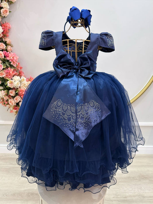 Vestido infantil azul marino con pedrería de lujo