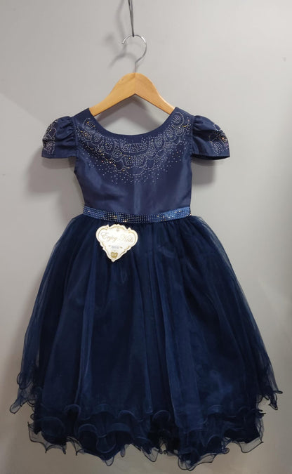 Vestido infantil azul marino con pedrería de lujo