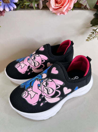 Zapatillas Easy-On para niña con temática de Lilo, Stitch y ángel en negro 