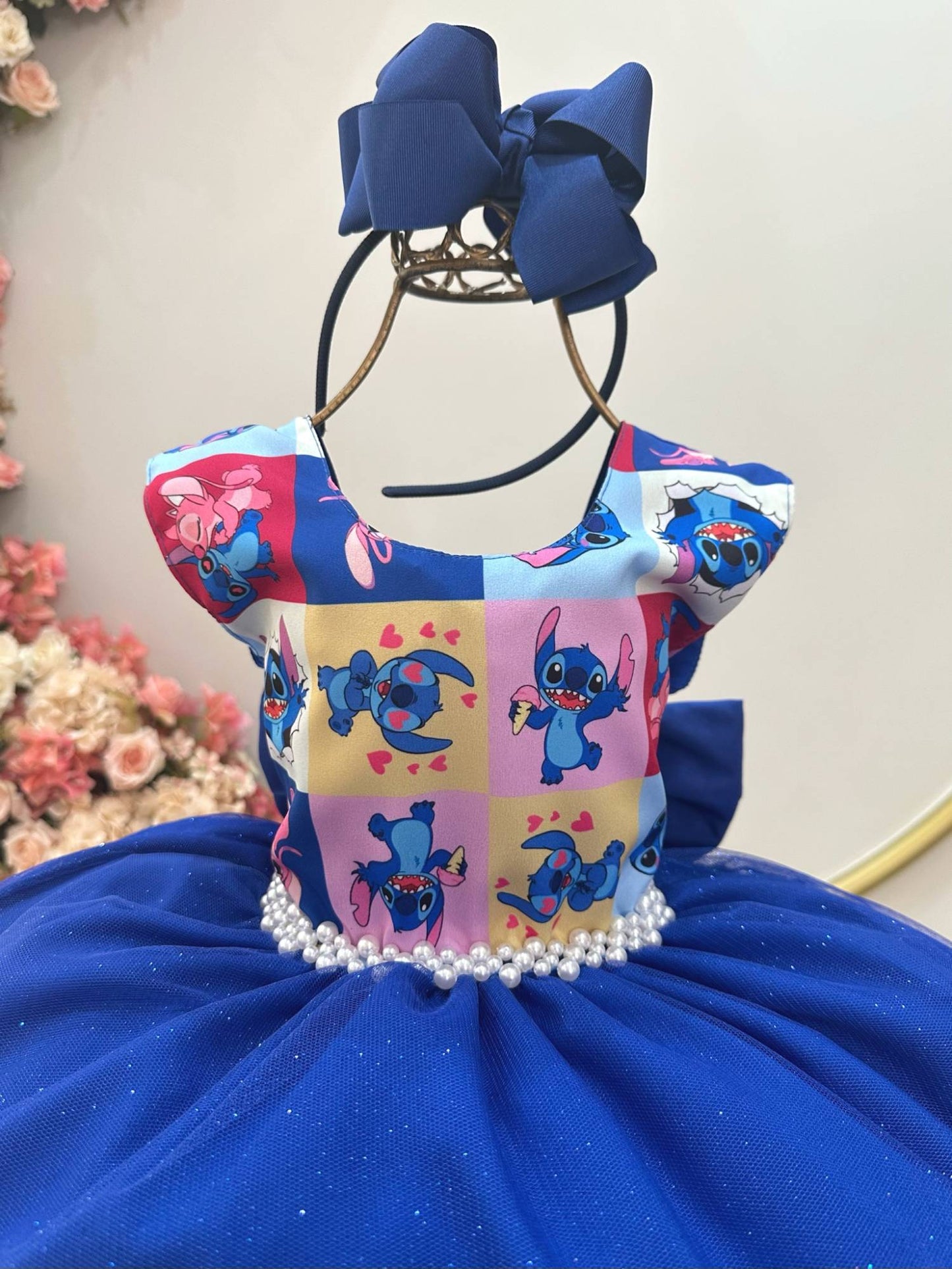 Vestido de fiesta azul real de Lilo Stitch y Angel para niños
