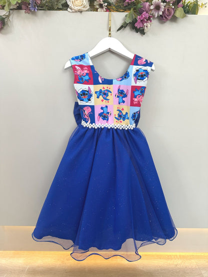 Vestido de fiesta azul real de Lilo Stitch y Angel para niños