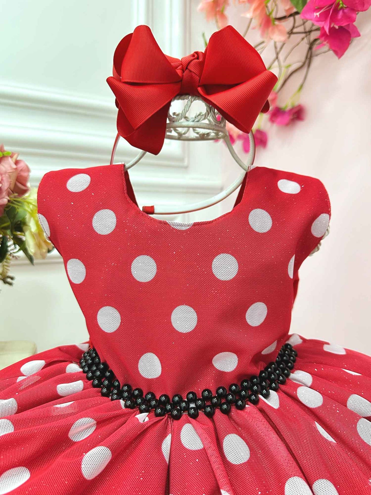 Vestido Infantil Minnie Vermelho Bolinhas Brancas Festas Luxo