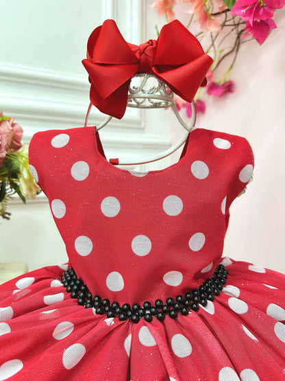 Vestido Infantil Minnie Vermelho Bolinhas Brancas Festas Luxo