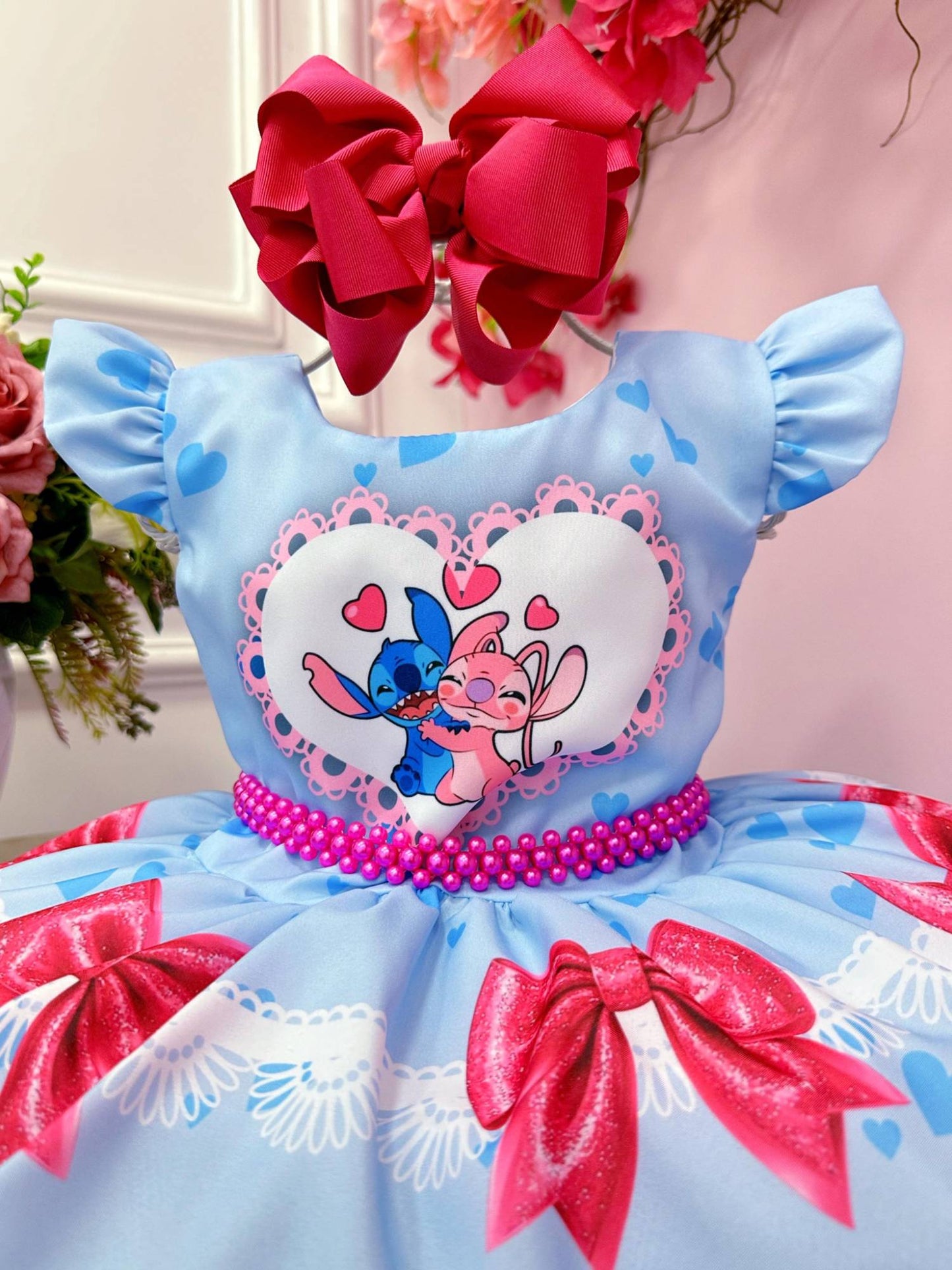 Vestido de fiesta azul de Lilo Stitch y Ángel para niños
