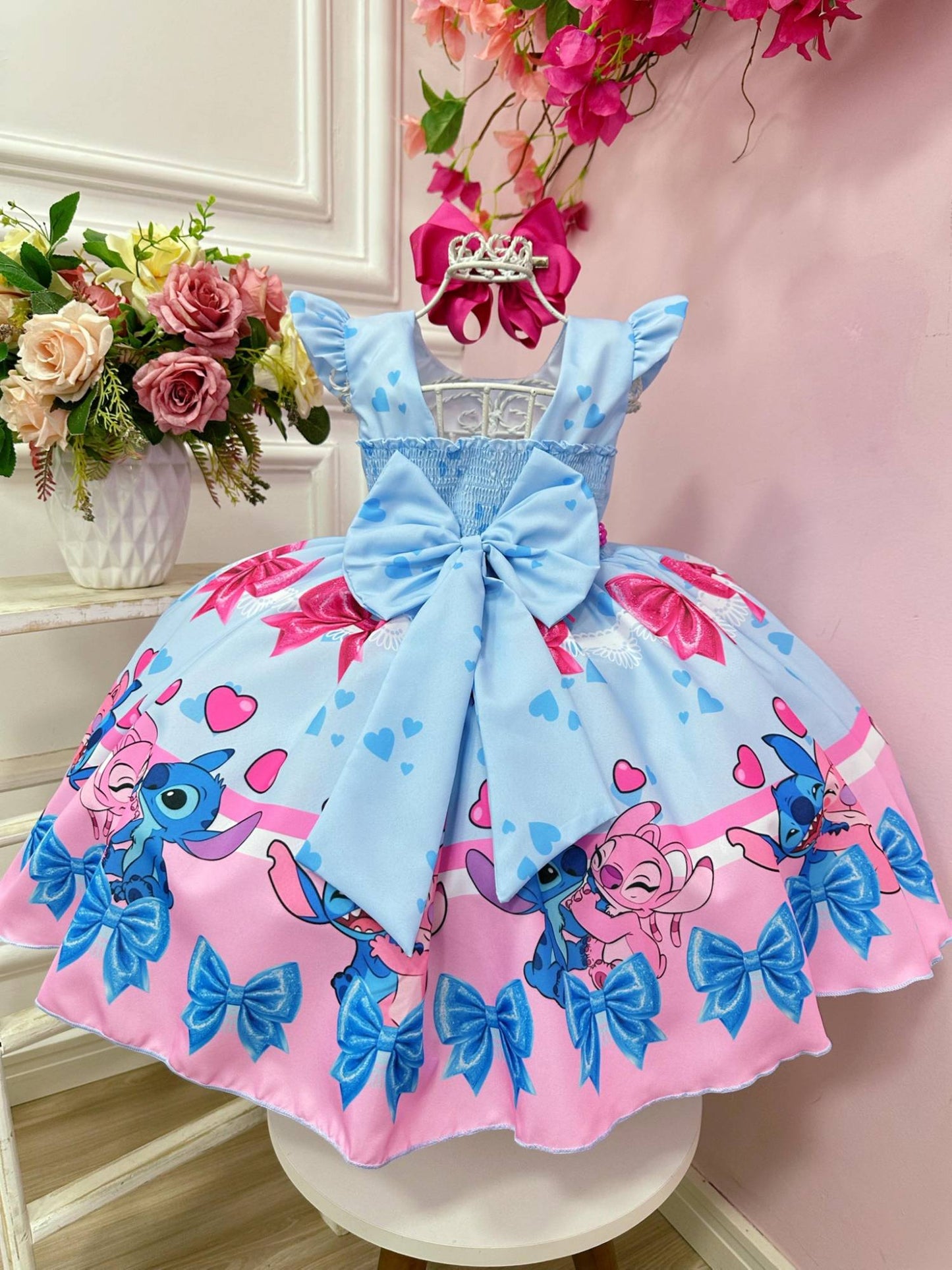 Vestido de fiesta azul de Lilo Stitch y Ángel para niños