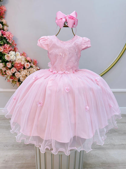 Vestido Infantil Rosa Claro Festas Jardim Encantado Com Renda