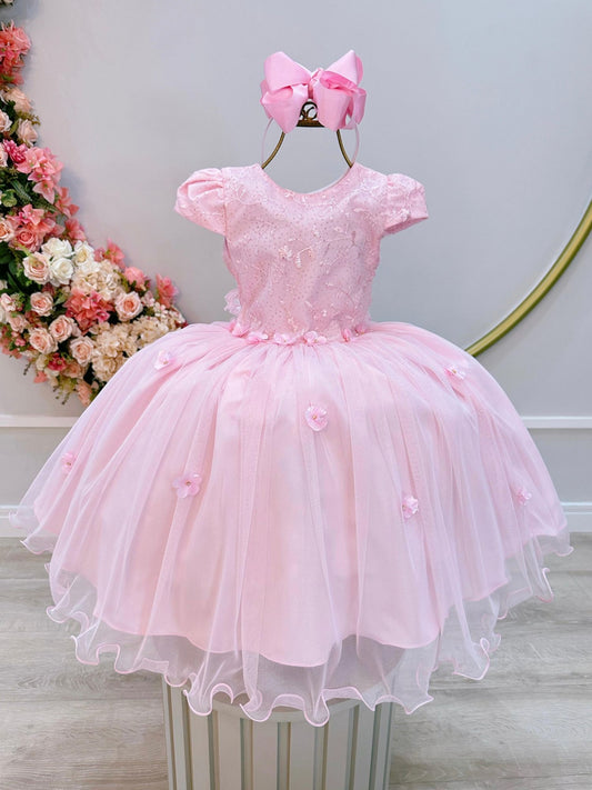 Vestido Infantil Rosa Claro Festas Jardim Encantado Com Renda