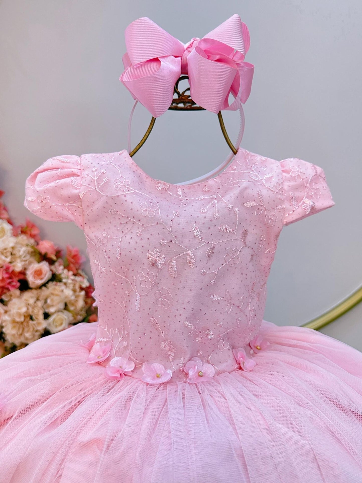 Vestido Infantil Rosa Claro Festas Jardim Encantado Com Renda