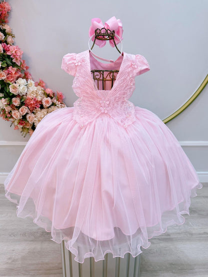 Vestido Infantil Rosa Claro Festas Jardim Encantado Com Renda