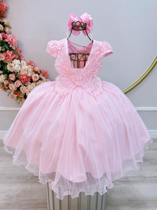 Vestido Infantil Rosa Claro Festas Jardim Encantado Com Renda