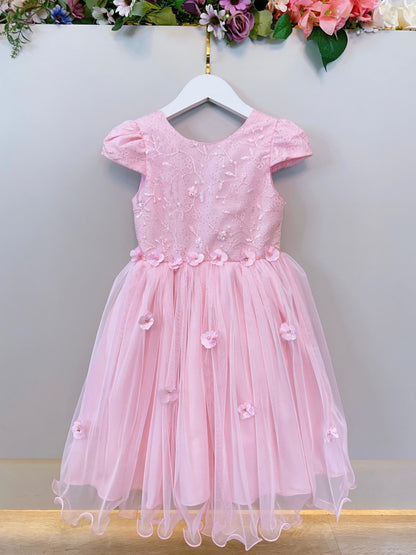 Vestido Infantil Rosa Claro Festas Jardim Encantado Com Renda