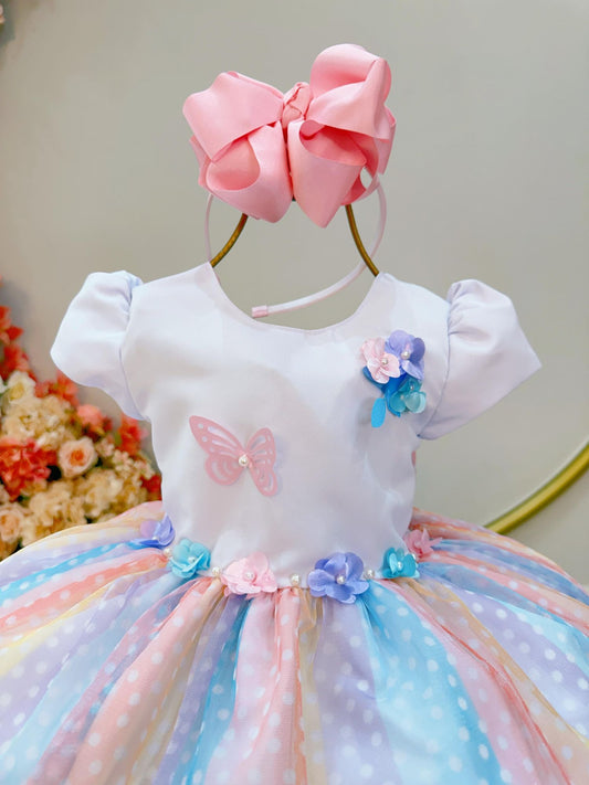 Vestido Infantil Branco Jardim Encantado Chuva de Amor Arco Iris