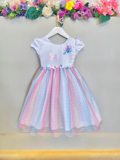 Vestido infantil blanco Jardín encantado Lluvia de amor Arcoíris