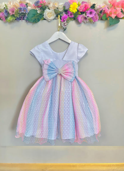 Vestido infantil blanco Jardín encantado Lluvia de amor Arcoíris
