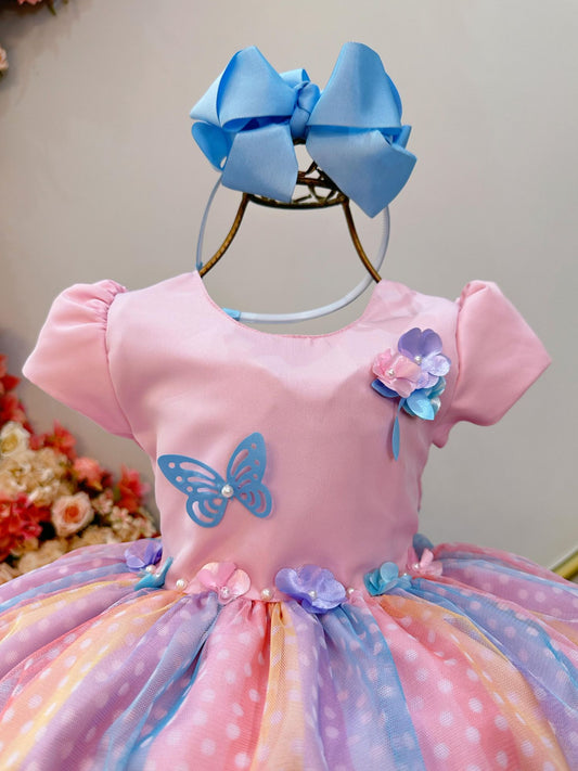 Vestido infantil rosa Jardín encantado Lluvia de amor Arcoíris